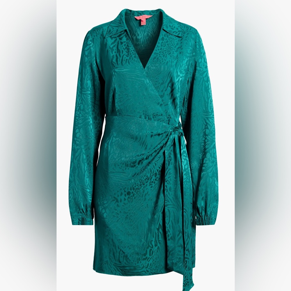 NWT Lilly Pulitzer Nicola’s animal jacquard wrap dress, evergreen, size 4.